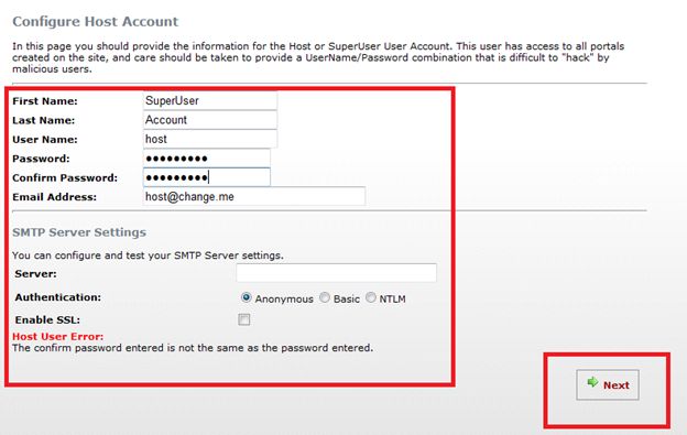 Host Account Configuration